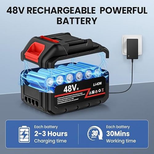  Battery Pressure Washer, 48 V 26 Bar Portable Pressure Washer with 2 x 12000 mAh Battery, 6-in-1 Multifunctional Nozzle, 5 m Hose, Foam Jug, Mobile Pressure Washer for Cars, Patio, Window, Lawn