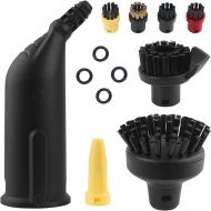 Wiseten Round Brush Set and Mouthpiece Nozzle for Karcher Steam Cleaner Accessories SC1 SC2 SC3 SC4 SC5, Black Extended Nozzle, Large Round Brush Replacement Parts with 4 Small Round Brushes