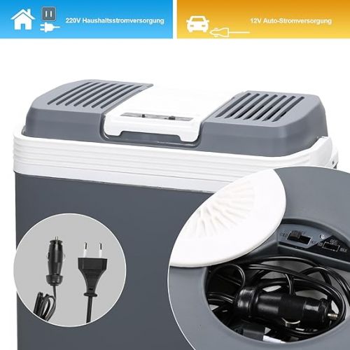  Jiubiaz Cool Box 24 Litres 12 V 230 V Heats and Cools Mini Fridge, A++ with Eco Mode Electric Cool Box for Car, Boat, Camping