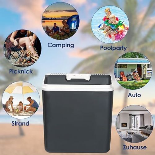  Jiubiaz Cool Box 24 Litres 12 V 230 V Heats and Cools Mini Fridge, A++ with Eco Mode Electric Cool Box for Car, Boat, Camping