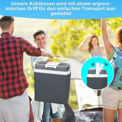  Jiubiaz Cool Box 24 Litres 12 V 230 V Heats and Cools Mini Fridge, A++ with Eco Mode Electric Cool Box for Car, Boat, Camping