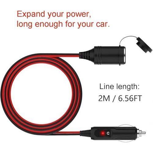  Thlevel 12 V Extension Cable Cigarette Lighter Socket Plug 2 m 20 AWG Cable Charger Adapter Car Waterproof with 15 A Fuse for 12 V/24 V Power Truck Van Motorhome Devices