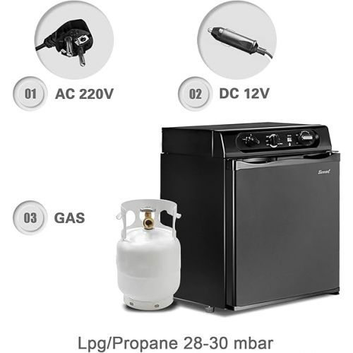  Smad Motorhome Fridge 40 L, Camping Fridge 12 V 230 V Gas, Gas Fridge, Quiet Fridge for Caravan, Motorhome, Truck, Van, Black