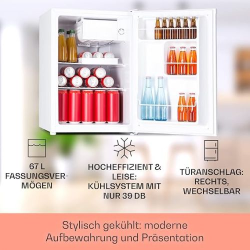  Klarstein Mini Fridge, Retro Mini Fridge with Freezer, 67 Litre Drinks Fridge Small & Compact, Small Fridge with Removable Shelves, Indoor/Outdoor Fridge Quiet