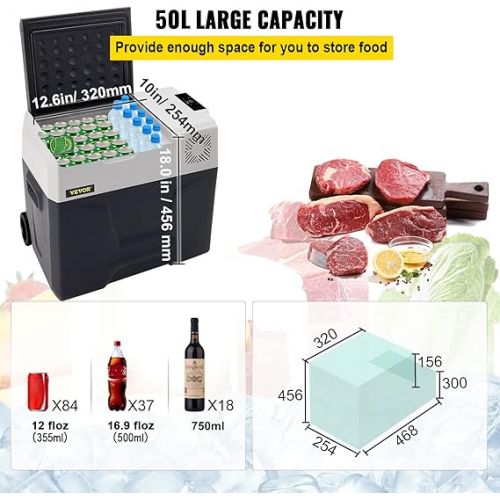  VEVOR 50 L Car Fridge Compressor Cool Box Mini Fridge Holiday Insulated Box Mini Fridge Cool Box Car and Socket