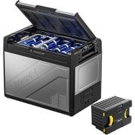 BougeRV Rocky 65L Kompressor Kuhlbox Auto mit Akku Aufladbarem Solarbetrieben, Zweizonen-Temperaturregelung APP-Steuerung, Akkubetrieben Auto Kuhlschrank mit Batterie 12/24V 230V fur Camping Boot