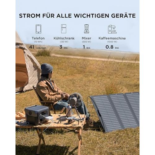  EF ECOFLOW RIVER 2 MAX Portable Power Station with 160 W Foldable Solar Panel, 512 Wh Solar Generator with LiFeP04, Quick Charge in 1 Hour, Up to 1000 W Power, Balcony Power for Camping