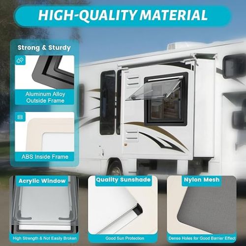  KEESUNG Camper, Caravan Window, Side Window, Privacy Screen, Side Window, Caravan Window with Integrated Roller Blind and Fly Screen for RV Caravan Box Van Camper, 450 x 500 mm