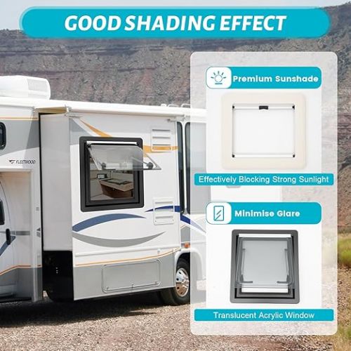  KEESUNG Camper, Caravan Window, Side Window, Privacy Screen, Side Window, Caravan Window with Integrated Roller Blind and Fly Screen for RV Caravan Box Van Camper, 450 x 500 mm