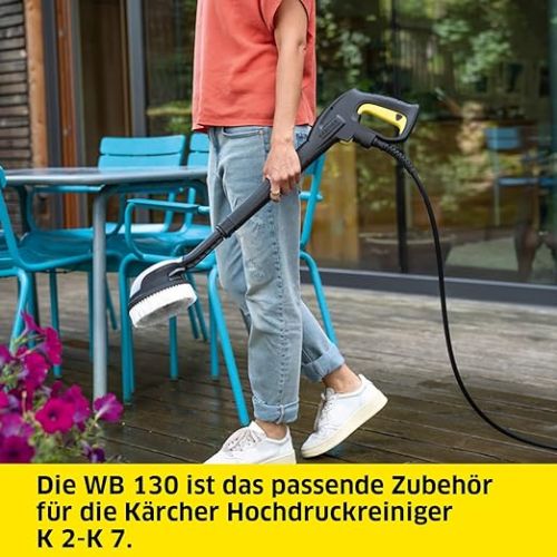  Karcher Rotating Washing Brush WB 130 with Universal Brush Attachment Accessory for Karcher K 2-K 7 Pressure Washer, Replaceable Brush Attachment, Application: Windows, Garden Furniture, Vehicles