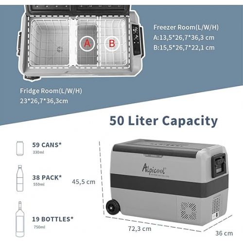  Alpicool T50 50 Litre Cool Box 12 V Portable Mini Fridge Freezer Box
