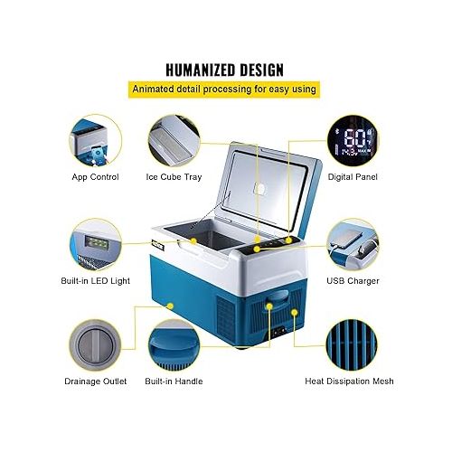  VEVOR 22L Autokuhlschrank Kompressorkuhlbox Edelstahl Urlaub Isolierbox Mini Kuhlschrank Kuhlbox Auto und Steckdose