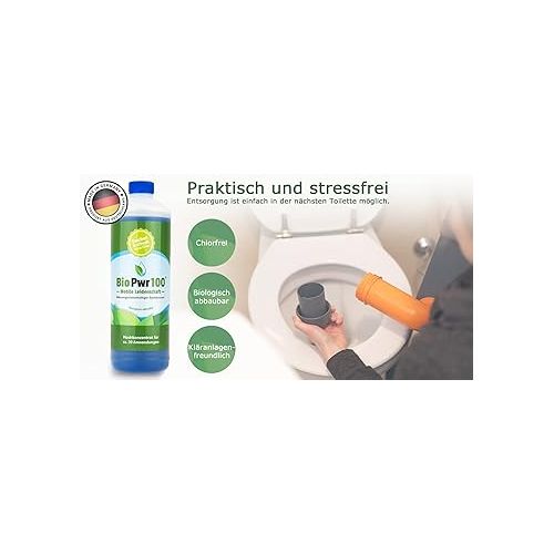  BioPWR100 Sanitary Liquid for Camping Toilets Biodegradable Concentrate for Mobile Toilet Systems, Effective Odour and Solids Decomposition, Made in Germany