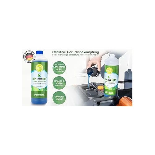  BioPWR100 Sanitary Liquid for Camping Toilets Biodegradable Concentrate for Mobile Toilet Systems, Effective Odour and Solids Decomposition, Made in Germany