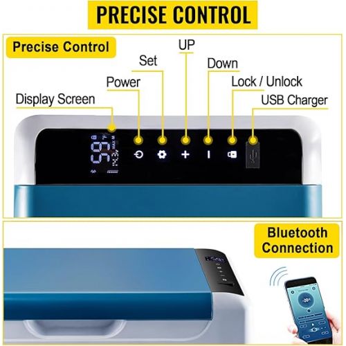  VEVOR 22L Car Fridge Compressor Cool Box Stainless Steel Holiday Insulated Box Mini Fridge Cool Box Car and Socket