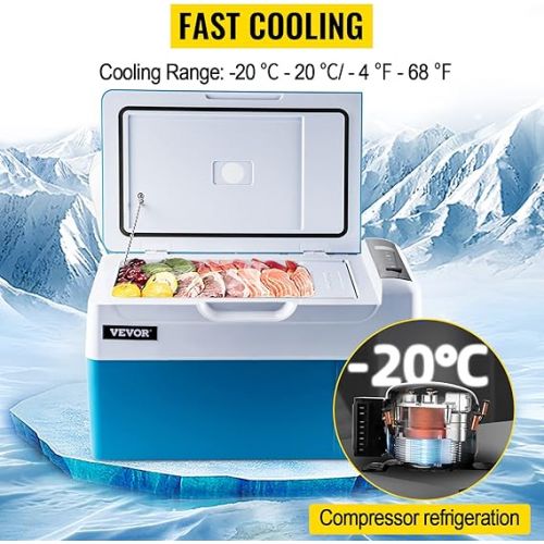  VEVOR 22L Car Fridge Compressor Cool Box Stainless Steel Holiday Insulated Box Mini Fridge Cool Box Car and Socket