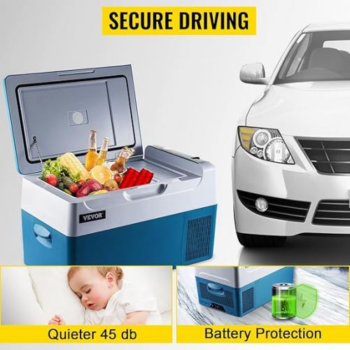  VEVOR 22L Car Fridge Compressor Cool Box Stainless Steel Holiday Insulated Box Mini Fridge Cool Box Car and Socket