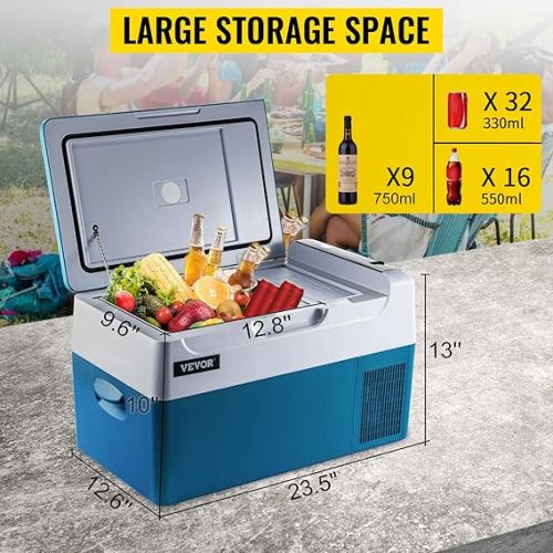  VEVOR 22L Car Fridge Compressor Cool Box Stainless Steel Holiday Insulated Box Mini Fridge Cool Box Car and Socket