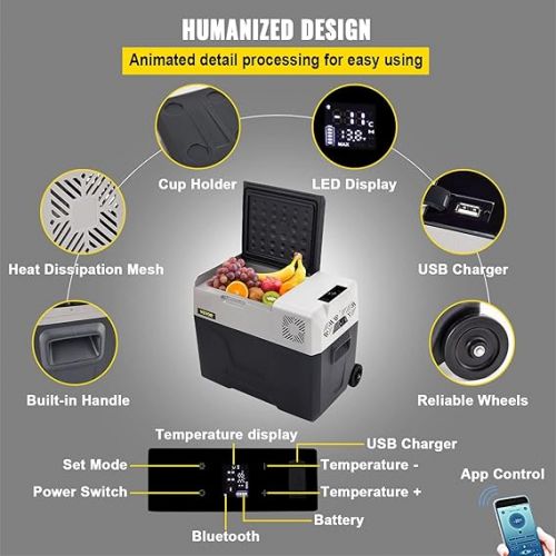  BuoQua 40L Car Fridge Compressor Cool Box Stainless Steel Holiday Insulated Box Mini Fridge Cool Box Car and Socket