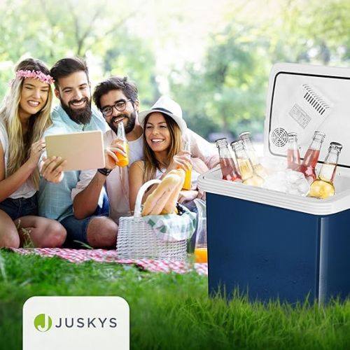  Juskys Electric Cool Box 32 Litres 12 V / 230 V for Car, Truck, Motorhome, Camping - Mini Fridge Cold & Warm - Thermoelectric Box - Blue