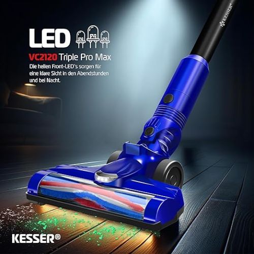  KESSER® Cordless Vacuum Cleaner 3-in-1 | Handheld Vacuum Cleaner without Bag with HEPA Filter | Battery Vacuum Cleaner up to 60 Minutes Running Time + Crevice Nozzle & Dust Brush | LED Light XL Dust