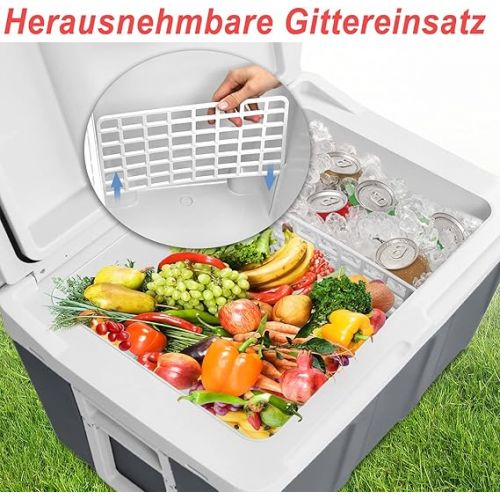  YRHome 48 Litre Electric Cool Box Car 12 V 230 V Car Fridge Compressor Cool Box Heats & Cools Eco Mode with Cable Portable Camping Cool Box for Camping Car Truck Camping Boat Motorhome, Grey