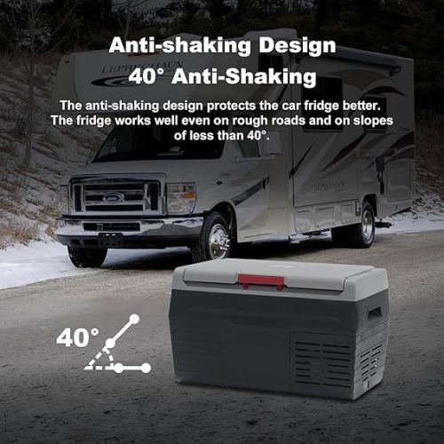  Techomey 20 L Cool Box 12 V 230 V, Mini Cool Box with Anti-Shake, Quiet Car Cool Box with Compressor for Car, Truck, Boat, Motorhome, -20°C to 20°C