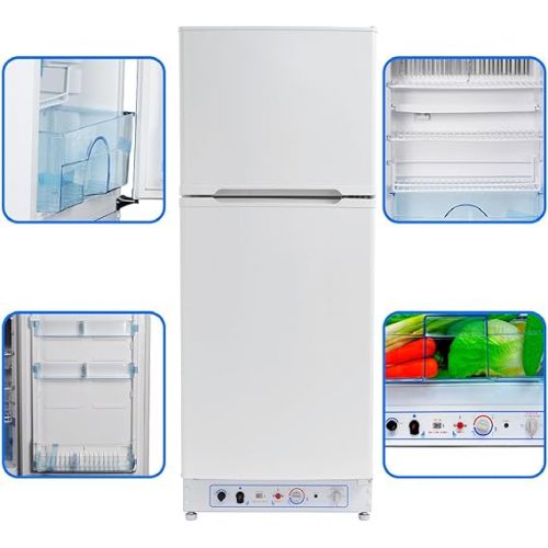  Techomey 185L Gas Fridge with Freezer, Gas/230V, Camping Refrigerators Gas for Kitchen, Outdoor, Motorhome, Travel, White