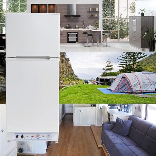  Techomey 185L Gas Fridge with Freezer, Gas/230V, Camping Refrigerators Gas for Kitchen, Outdoor, Motorhome, Travel, White