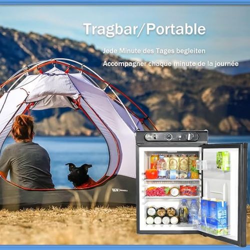  Techomey Gas Fridge 12 V 230 V, Camping Fridge Gas, Caravan Fridge for Travel, Caravan and Outdoor, Black, 60 L