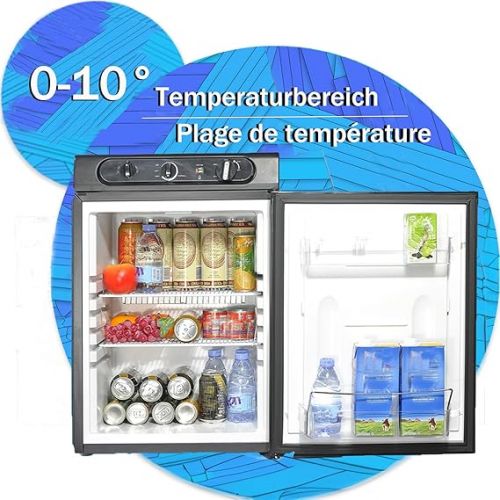  Techomey Gas Fridge 12 V 230 V, Camping Fridge Gas, Caravan Fridge for Travel, Caravan and Outdoor, Black, 60 L