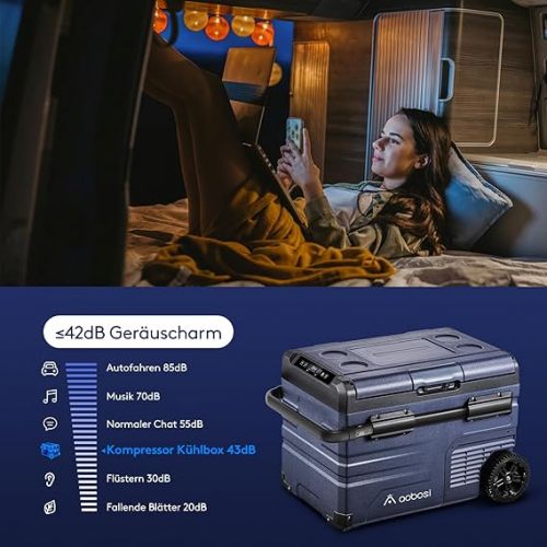  AAOBOSI 35L Kompressor Kuhlbox Dual Zone, Kuhlbox Auto Mit WiFi-APP-Steuerung, LED-Touch-Bedienung, USB-Anschluss, 12/24 V und 100-240 V, bis -20 °C, Kuhlbox Elektrisch fur Auto, Lkw, Boot, Reisemobil