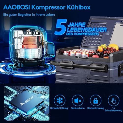  AAOBOSI 35L Kompressor Kuhlbox Dual Zone, Kuhlbox Auto Mit WiFi-APP-Steuerung, LED-Touch-Bedienung, USB-Anschluss, 12/24 V und 100-240 V, bis -20 °C, Kuhlbox Elektrisch fur Auto, Lkw, Boot, Reisemobil