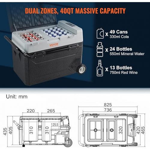  VEVOR 38L Cool Box 12/24V Portable Fridge, Electric Freezer Box Small Freezer -20~10°C, Electric Compressor Cool Box 820 x 470 x 440 mm for Car, Camping, Truck, Boat etc.