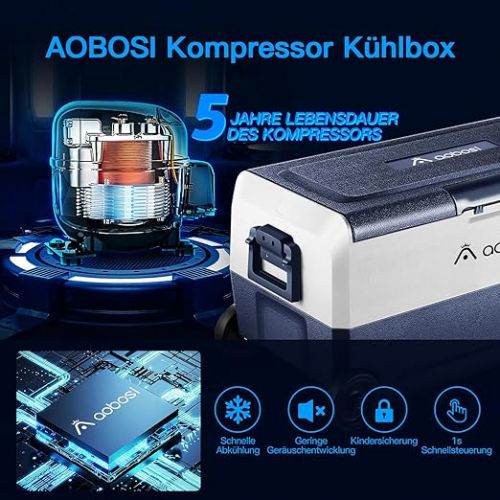  AAOBOSI Compressor Cool Box 36 L, Cool Box Car with WiFi App Control, 12/24 V and 100-240 V Electric Cool Box, up to -20 °C for Car, Truck, Boat, Motorhome, Camping