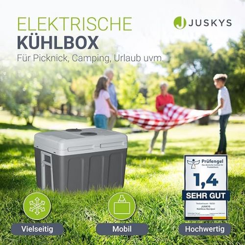 Juskys Electric Cool Box 40 Litres 12 V / 230 V for Car, Truck, Motorhome, Camping - Mini Fridge Cold & Warm - Thermoelectric Box - Grey