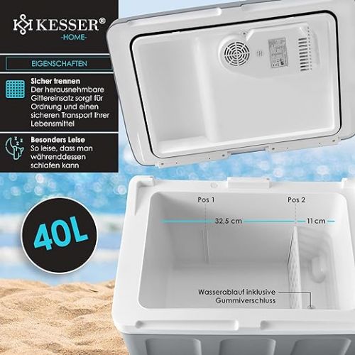  Kesser® 40 Litre Cool Box with Wheels, to Keep Food Warm or Cold, Thermo-electric Cooling Box, 12V and 230 Volt, Mini Fridge / Insulated Box for Car, Boat, Camping, Energy Efficiency Class A++, with Eco Mode