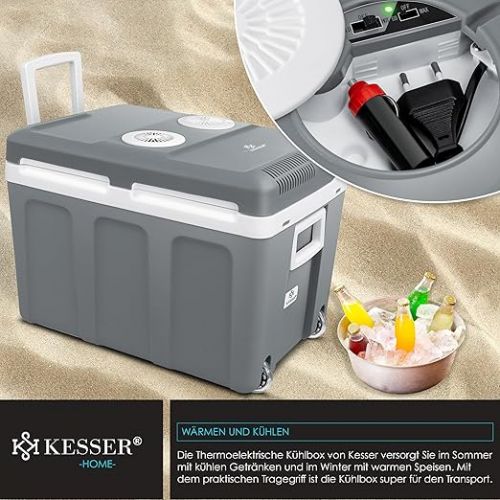  Kesser® 40 Litre Cool Box with Wheels, to Keep Food Warm or Cold, Thermo-electric Cooling Box, 12V and 230 Volt, Mini Fridge / Insulated Box for Car, Boat, Camping, Energy Efficiency Class A++, with Eco Mode