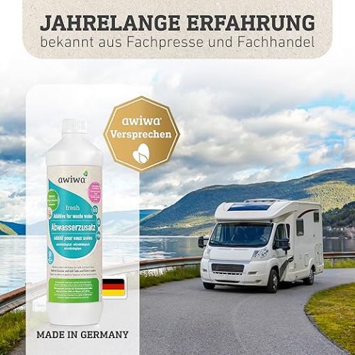  Awiwa® fresh organic additive waste water tank cleaner for camper vans, caravans and boats, sustainable odour remover and cleaner for waste water and pipes