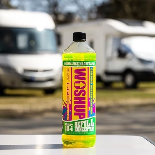  WOSHUP! Caravan / Motorhome Cleaner with Xtra Skin Effect - 1000ml - Exterior Cleaner - Concentrate for Camping, Caravan, Awning, Awning, GRP and Aluminium (1 Litre + Mixing Bottle)