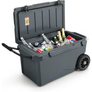 COSTWAY 71L Isolierbox tragbar, Kuhlbox grau inkl. Alugriff & großen Radern, Warmebehalter mit Flaschenoffner und Abflusssystem, Thermobox belastbar bis 100kg fur Camping Picknick Angeln