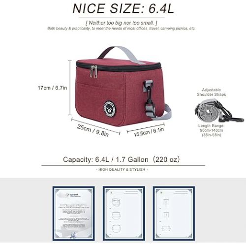  Cool Bag 6.4 L, Thickened Lunch Bag Insulated Cooler Bag Small Lunch Bag Lunch Bag Cool Bag Lunch Box Bag Portable Lunch Bag Work Student Office Picnic (Red - 6.4 L)