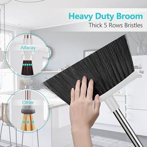  Broom and Dustpan Set, Sweeper and Dustpan Combo with 137 cm Long Handle for Removable and Foldable Broom for Floor Cleaning in Kitchen, Household (Black)