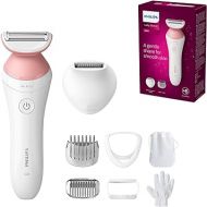 PHILIPS Lady Shaver Series 6000, Kabelloser Rasierer mit 6 Zubehorteilen Korperpeeling-Handschuh, Trimmer fur die Bikinizone (Modell BRL146/00), Weiß/Rosa