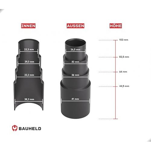  BAUHELD® Vacuum Cleaner Hose Attachment [Made in Germany] - Adapter for Vacuum Cleaner Nozzle Made of Sturdy PVC Rubber [Pack of 3] - Suitable for Makita Bosch Karcher Einhell Festool Eibenstock -