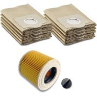 10 paper filter bags such as 6.959-130.0 + cartridge filter such as 6.414-552.0 + closure 4.075-012.0 suitable for Karcher WD2 WD3 MV2 MV3 A2054 A2201 (10 x paper filter T- 1x PatRone Filter)