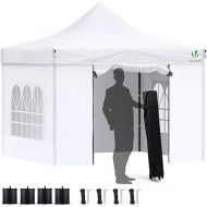 VOUNOT Gazebo 3 x 3 m Waterproof Stable Winterproof Pop Up Folding Gazebo with 4 Side Panels and 4 Sand Bags Party Gazebo Foldable Garden Tent Party Tent, White