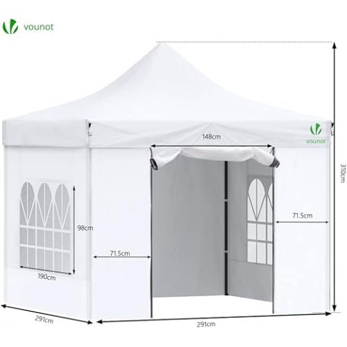  VOUNOT Gazebo 3 x 3 m Waterproof Stable Winterproof Pop Up Folding Gazebo with 4 Side Panels and 4 Sand Bags Party Gazebo Foldable Garden Tent Party Tent, White