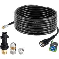 McFilter Pipe Cleaning Hose, 15 m, 200 bar, 60°C, Incl. Fixed Nozzle + Rotating Nozzle, Incl. Adaptor, Suitable For Karcher Pressure Washers