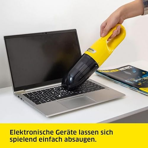  Karcher Cordless handheld vacuum cleaner CVH 2, compact and lightweight crumb vacuum cleaner for quick use, dust container: 0.15 L. Weight: 0.65 kg, incl. 7.2 V battery, USB charger, 2-in-1 crevice nozzle.